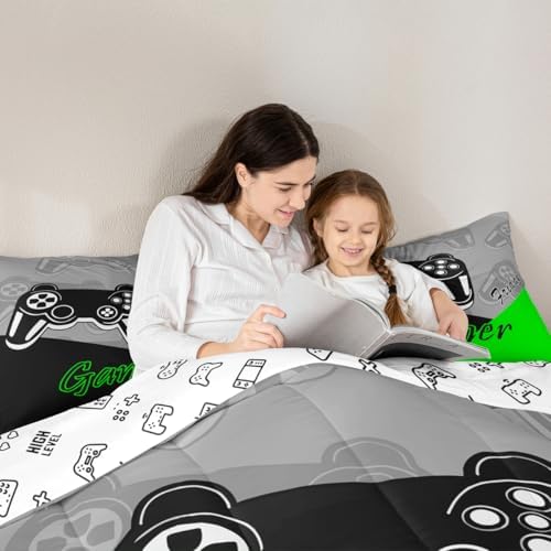 Feelyou Gamer Comforter Set Gaming Bedding Set for Teens Boys Video Game Decor Comforter Game Controller Quilted Duvet Set 1 Comforter with 2 Pillowcases King Green