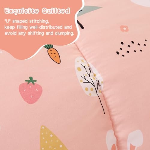 Yibeizi Pink Bunny Kids Comforter Set for Girls Twin Cute Bedding