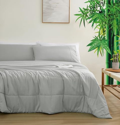 Zaizaihome Bamboo Viscose Comforter Set King Size 3 Pieces - Gray