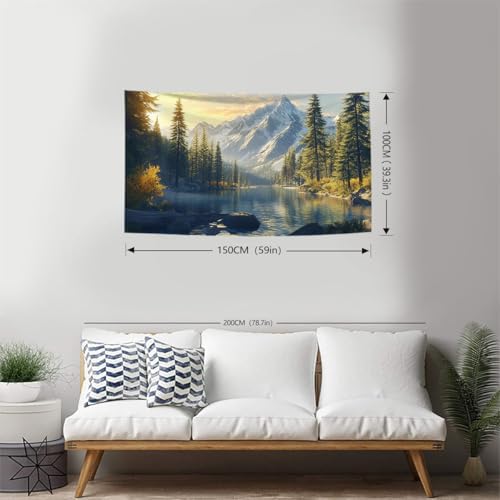 FENDROM Tranquility Lake Snow Mountain Scenery Tapestry Wall Hanging, Nature Forest Plant Trees Pictures Art Wall Tapestries Blanket for Bedroom Living Room Dorm Decor