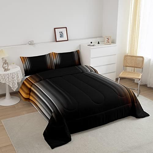 Feelyou Geometric Ombre Bedding Set Men Adults Teens Orange Yellow Grey Black Comforter Set Kids Boys Girls Modern Quilt Collection 2Pcs Twin Size