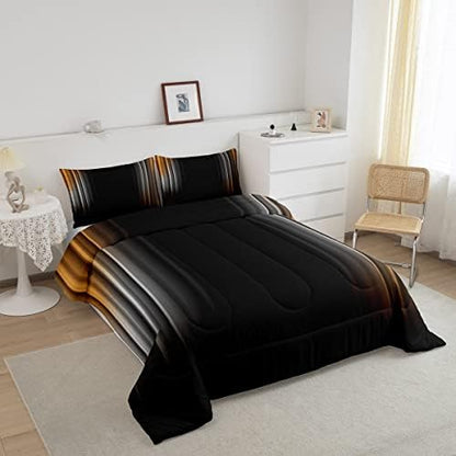 Feelyou Geometric Ombre Bedding Set Men Adults Teens Orange Yellow Grey Black Comforter Set Kids Boys Girls Modern Quilt Collection 2Pcs Twin Size