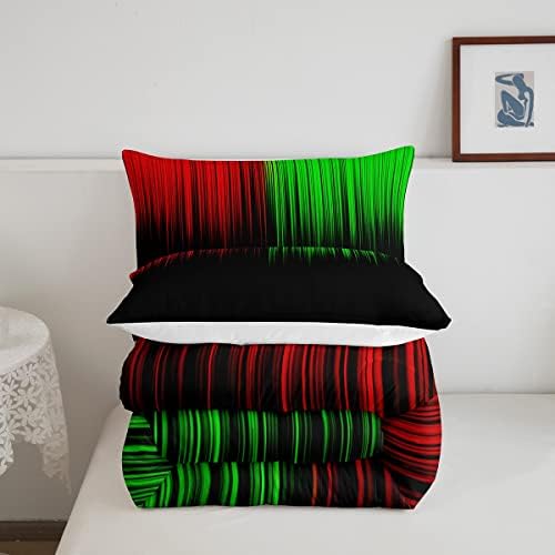Feelyou Abstract Ombre Comforter Set Kids Teens Red Green and Black Girls Bedding Sets Room Decor Fashion Modern Quilt Set 3Pcs King Size