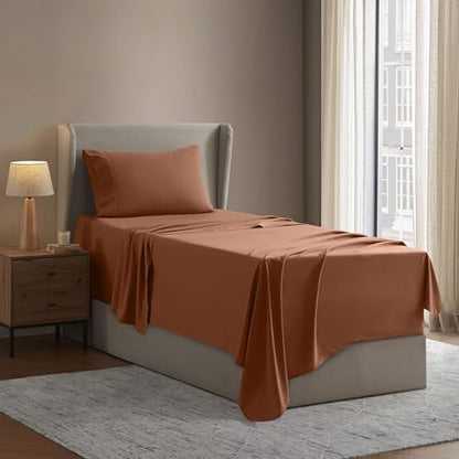 Nestl Twin Sheet Set - Bed Sheets - Rust - 3-Piece Deep Pocket