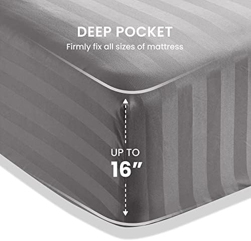 SLEEP ZONE Striped Cooling Sheets Set Full Size - Fitted Flat Sheet & Pillowcase Sets 4 Piece - Super Soft Stripe Bed Sheet, Easy Care, Deep Pocket (Gull Grey, Full)
