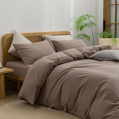 BESTOUCH Cotton Solid Duvet Cover Set Pine Bark Brown Super King Plus