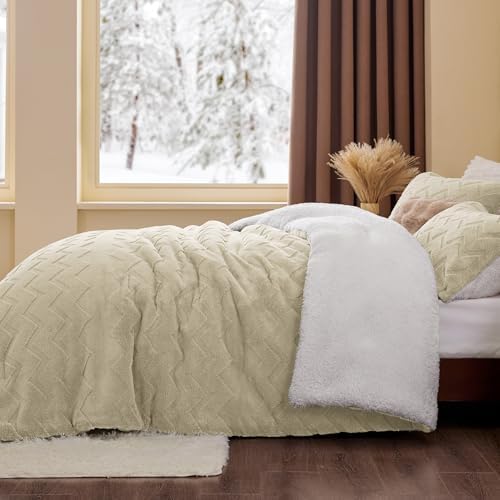 BEDELITE Fluffy Sherpa Twin Comforter Set,Linen