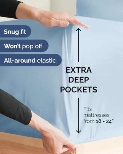Extra Deep Flex Top Split Head King Sheet Set - 6pc Bed Sheets - Sky Blue