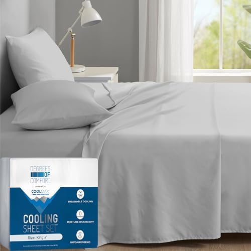 Coolmax® Cooling Sheets for Hot Sleepers, King Size, Light Grey