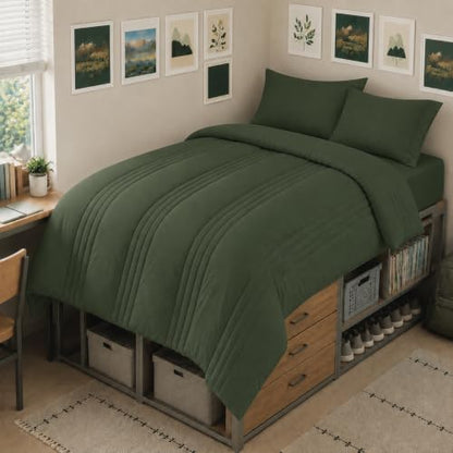 CozyLux Twin XL Comforter Set Olive Green - 5 Pieces Complete Bedding Set