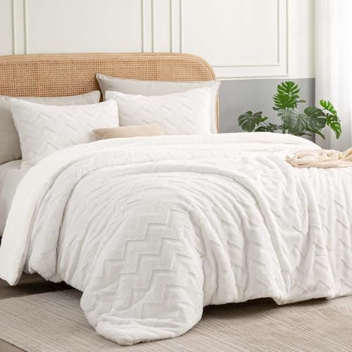 BEDELITE Fluffy Sherpa Queen Comforter Set,Beige