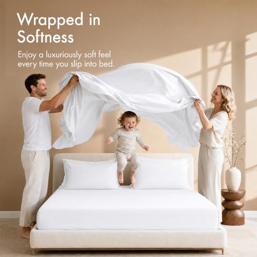 Queen Sheets Set, 4 Pcs 16" Deep Pocket Hotel Luxury Bed Sheets, White