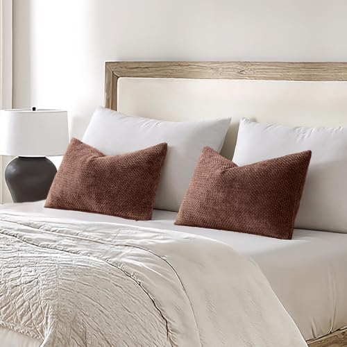 MIULEE Dercorative Lumbar Throw Pillow Covers 12x20 Red Brown 2 Pack