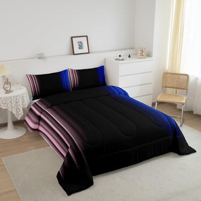 Feelyou Teens Abstract Ombre Decorations Bedding Set for Kids Women Pink Blue and Black Comforter Set Geometric Modern Quilt Set Room 3Pcs King Size