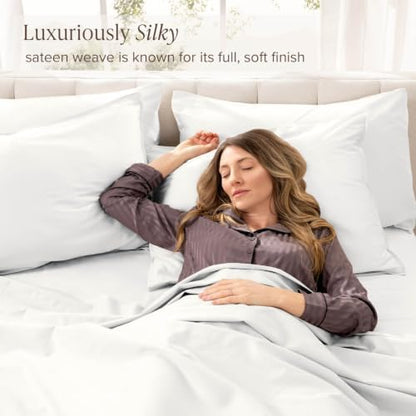 Bare Home 100% Organic Cotton Sateen Sheet Set (California King, White)