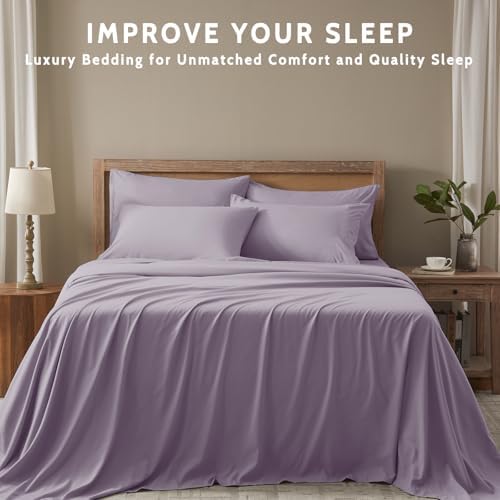 Cal King Size Sheets Set - 6 Piece Luxuriously Soft & Cooling Sheets Cal King Size - Ultra Soft 16" Deep Pocket Cal King Sheet Set - Fitted Sheet & Pillowcase Sets (Cal King Lavender)