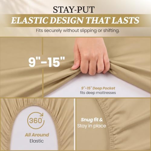 Twin XL Cotton Knit Jersey Sheet Set, 15" Deep Pocket, Taupe, 3pc