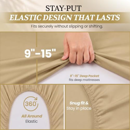 Twin XL Cotton Knit Jersey Sheet Set, 15" Deep Pocket, Taupe, 3pc