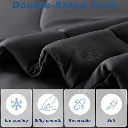 Cooling Comforter Queen Size, Double-Sided Cold Tech Fabric Quilted Bed Comforters Cooling Blanket for Hot Sleepers, Breathable Lightweight Summer Bedding, All-Season Ice Blanket, Black