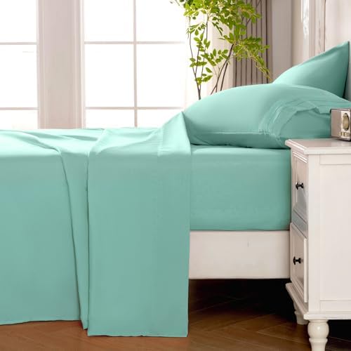 ROSE&RISY Light Green Twin Sheet Set, 3 Pieces Soft Bedding Sheet Set, Breathable and Cooling,Includes 1 Fitted Sheet, 1 Flat Sheet, 1 Pillowcase - Deep Pocket (Light Green, Twin Size)