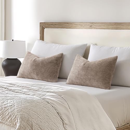 MIULEE Dercorative Lumbar Throw Pillow Covers 12x20 Inch Light Khaki 2 Pack