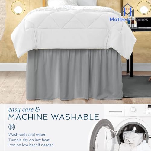 Mattress-Homes Ruffled Dorm Bed Skirt, Twin XL, 42-Inch Drop, Tailored with Split Corners, Light Grey Dust Ruffle for Lofted College Beds, Twin Extra Long Dorm Bedding Essential