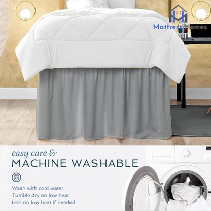 Mattress-Homes Ruffled Dorm Bed Skirt, Twin XL, 50-Inch Drop, Tailored with Split Corners, Light Grey Dust Ruffle for Lofted College Beds, Twin Extra Long Dorm Bedding Essential