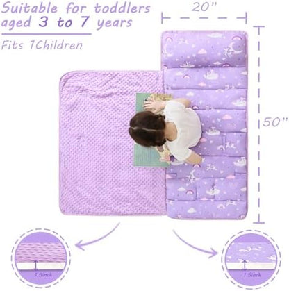 Lasoftan Toddler Nap Mat with Pillow and Blanket, Extra Large Rolled Napping Mats,Slumber Bags for Boys Girls,Kids Sleeping Bag for Daycare, Preschool Travel Camping