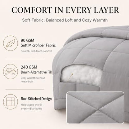 CozyLux Queen Comforter Set French Grey - 7 Pieces Bed in a Bag