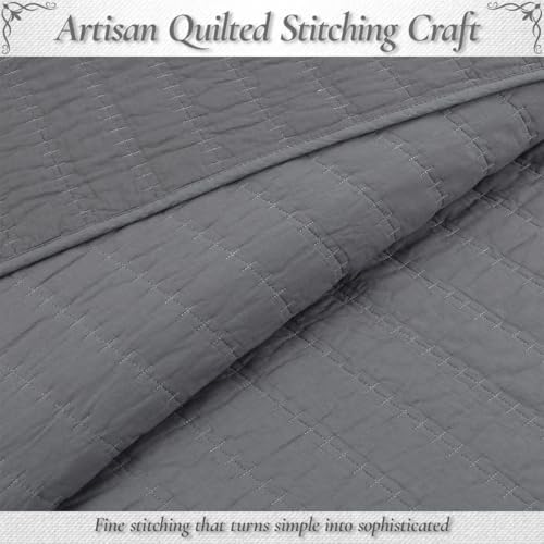 Cozy Line Home Fashions 100% Cotton 3-Piece Charcoal Gray Solid Classic Modern Quilted Bedspread with Shams, Lightweight All Season Modern Bedding (Channel Gray, Queen)