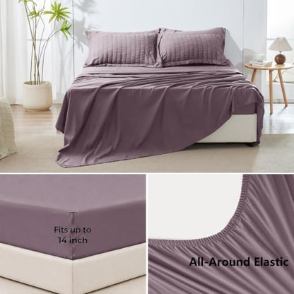 HIMEET Full Comforter Sets, 7-Piece Seersucker Bed in a Bag, Dusty Purple