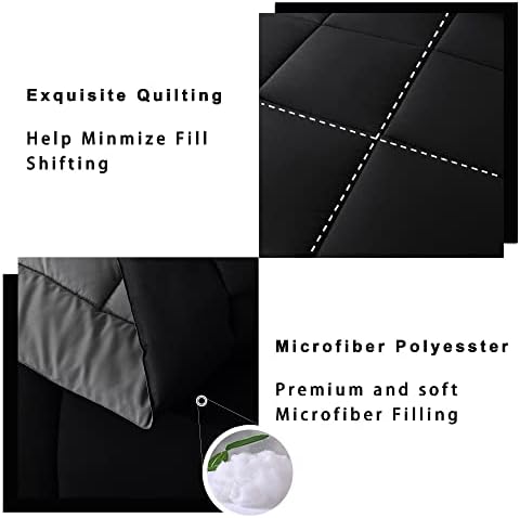 DOWNCOOL Full Size Comforter Sets -All Season Bedding Comforters Sets with 2 Pillow Cases -3 Pieces Bed Set Down Alternative Comforter Set -Black/Grey Bedding Sets Full(82"x86")