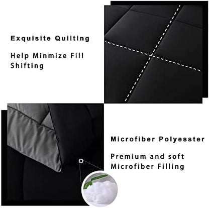 DOWNCOOL Full Size Comforter Sets -All Season Bedding Comforters Sets with 2 Pillow Cases -3 Pieces Bed Set Down Alternative Comforter Set -Black/Grey Bedding Sets Full(82"x86")