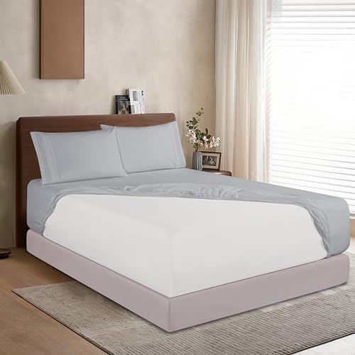 Elegant Comfort 1500 Premium Hotel Quality 18-24 Inches Deep - Extra Deep Pocket Single Fitted Sheet for High Mattress, Luxury and Softest, Smart Pocket - Wrinkle Free, Queen, Silver
