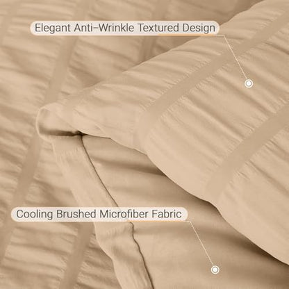 MUXHOMO 7 Pieces Oversized King Comforter Set, Seersucker Bed in a Bag Oversized King Size, All Season Luxury Bedding Set with Comforter, Flat Sheet, Fitted Sheet, Pillowcases & Shams, Khaki