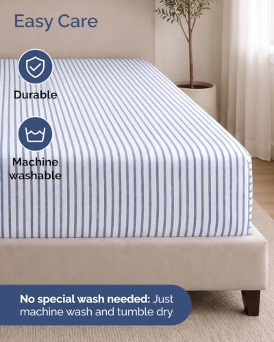 CGK Linens 2 Pack Extra Deep King Fitted Sheets - Blue Stripes