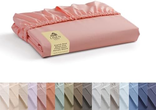Linen Home Queen Size Fitted Sheet only 100% Cotton Percale, English Rose