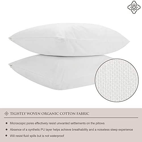 Bioweaves 100% Organic Cotton Breathable Pillow Protectors GOTS Certified with Zipped Closure – Standard, 20 x 26 inches, 2-Pack