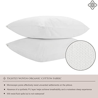 Bioweaves 100% Organic Cotton Breathable Pillow Protectors GOTS Certified with Zipped Closure – Standard, 20 x 26 inches, 2-Pack