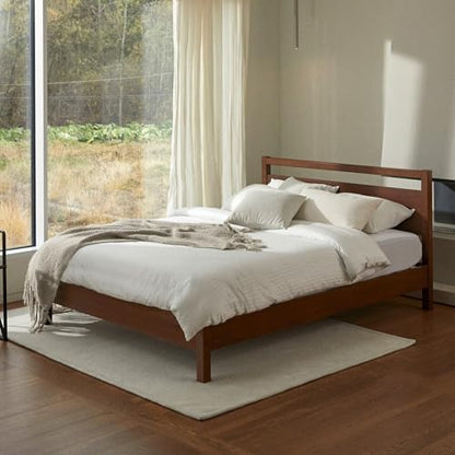 LIFEMENT Signature Wood Platform Bed Frame with Headboard, Essential, Noise Free, Under Bed Storage, No Box Spring Needed, Easy Assembly (Cherry, King (U.S. Standard))