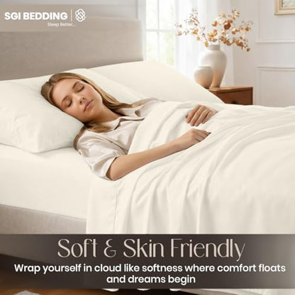 SGI bedding 100% Egyptian Cotton Sheets Queen Size – Cooling Sheets, Soft Breathable Butter Bedding, Luxury Bedding, Luxury Hotel Sheet Set, Deep Pocket 16", 4 Piece Set