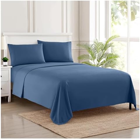 1800 Supreme Collection - Breathable Luxury California King Sheet Set with Full Elastic & Secure Corner Straps Built In - Cal King Deep Pocket Denim Bedding Set