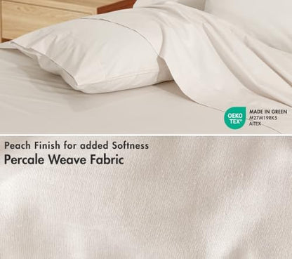 RUVANTI 100% Cotton Twin XL Sheets, Percale Weave Twin XL Set, Soft Ivory