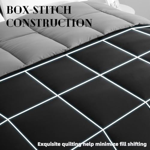DOWNCOOL Comforter Full Size,Reversible Duvet Insert,Black/Grey Quilt