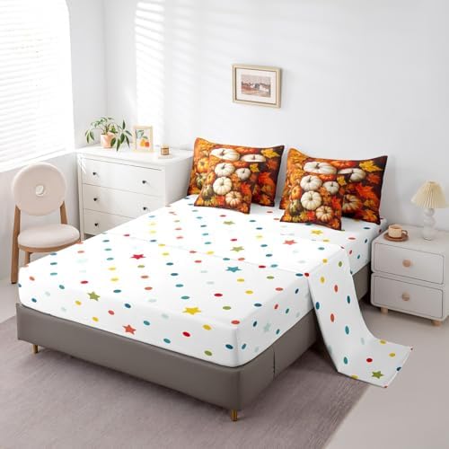 Erosebridal Fall Harvest Theme King Comforter Set 7 Piece for Kids Boys Girls Adults Fall Pumpkin Bed in A Bag with Sheets Maple Leaf Print Bedding Set Retro Rustic Bed Set Room Decor