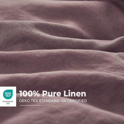Simple&Opulence 100% French Linen Duvet Cover Set with Embroidered,3 Pcs Washed Soft Farmhouse Bedding Set with Button Closure,1 Comforter Cover and 2 Pillowshams(Queen,Purple)