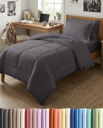 Twin XL Comforter Set - 5 Piece Bed in a Bag Twin XL Size - Dark Grey