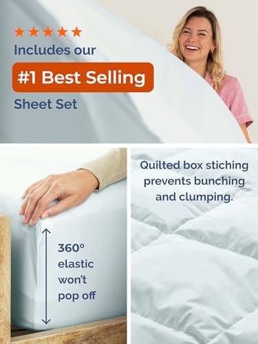 King Comforter Set - 7 Piece Bed in a Bag King Size Bed Set - Ice Blue