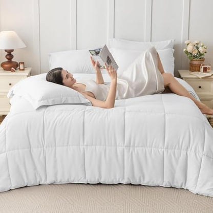 JOLLYVOGUE Twin Comforter Set, Ultra-Soft Bed in a Bag Twin Size 5 Pieces, Oeko-TEX Certified Bedding Set with Down Alternative Comforter, Sheets, Pillowcases & Shams, White