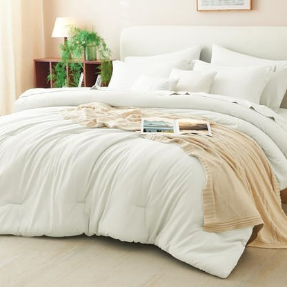 CozyLux Full Size Comforter Set Ivory, 7 Pieces Bed in a Bag